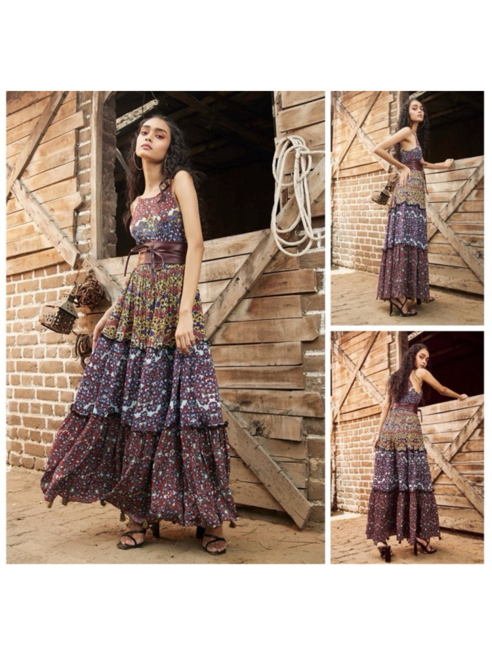 Anthropologie Bhanuni By Jyoti Marala Belted Tiered Maxi Dress 12 Boho Beach